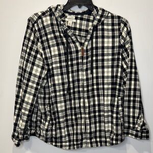 LL BEAN Black and White Flannel  Plaid Hooded Jacket